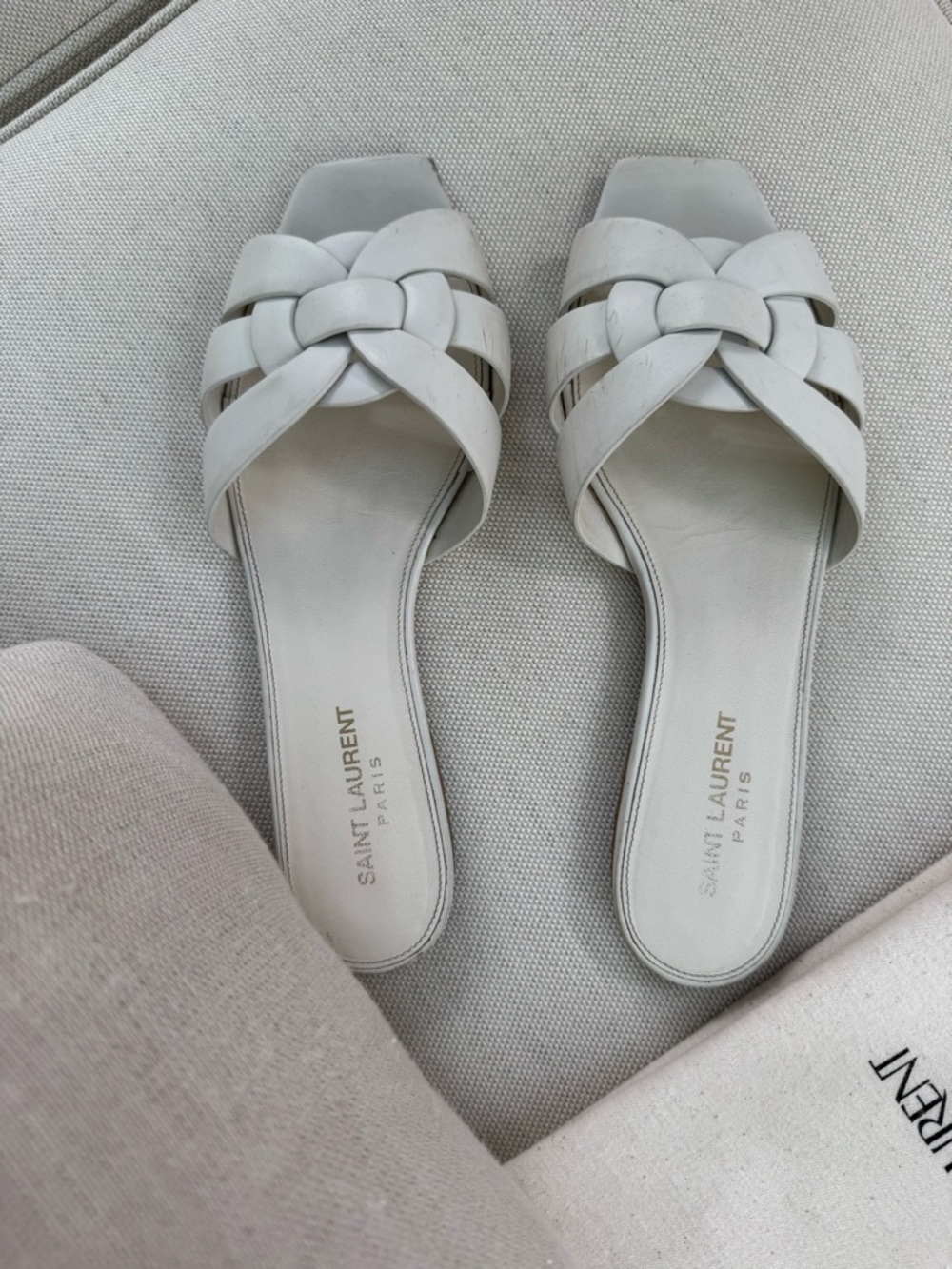 Sz39 Saint Laurent Tribute Sandals in Smooth Leather White - Picture 4 of 13